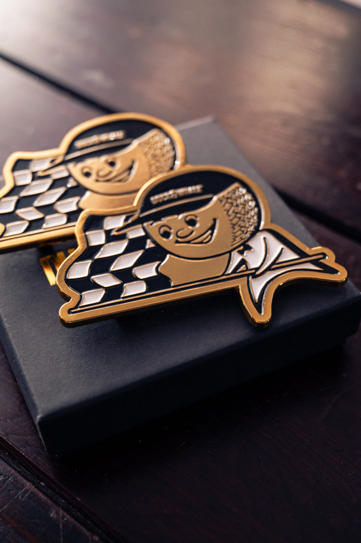 Grill Badge - NEW - Flagman Duck & Whale - Gold with Black & White