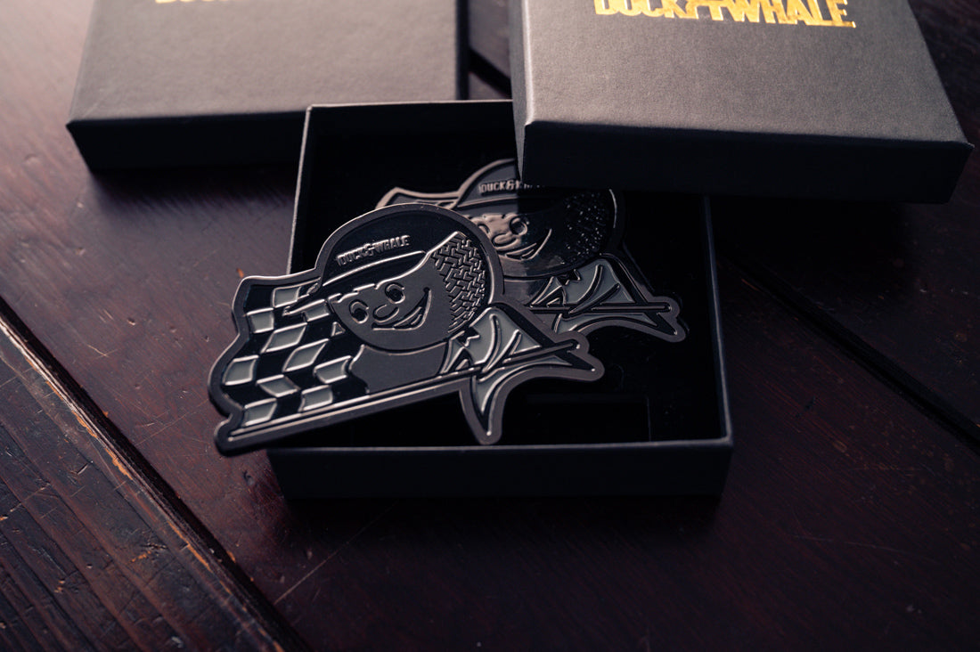 Grill Badge - NEW - Flagman Duck & Whale - Black Nickel with Black & Grey