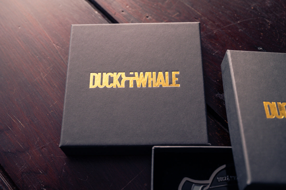 Grill Badge - NEW - Flagman Duck & Whale - Silver with Black & White