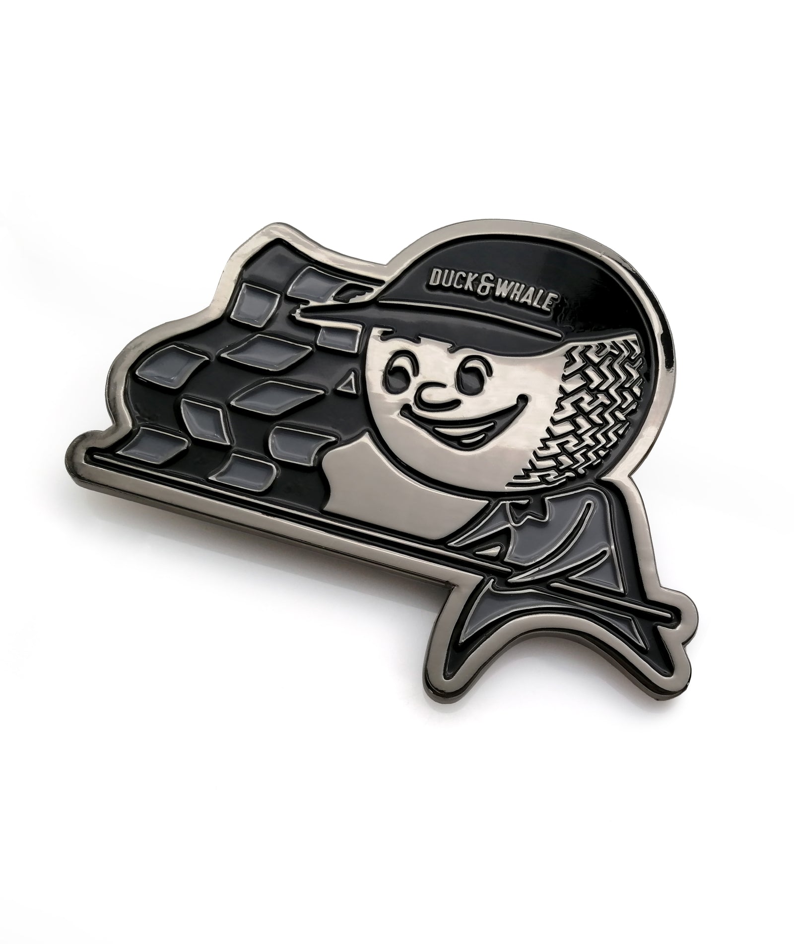 Grill Badge - NEW - Flagman Duck & Whale - Black Nickel with Black & Grey