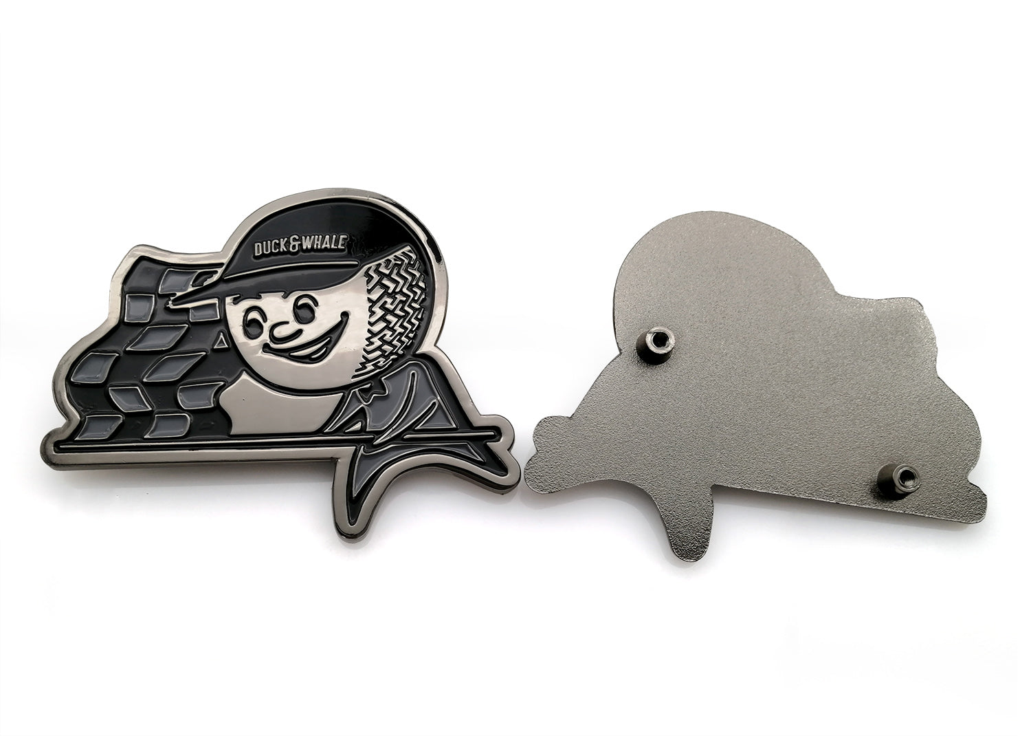 Grill Badge - NEW - Flagman Duck & Whale - Black Nickel with Black & Grey