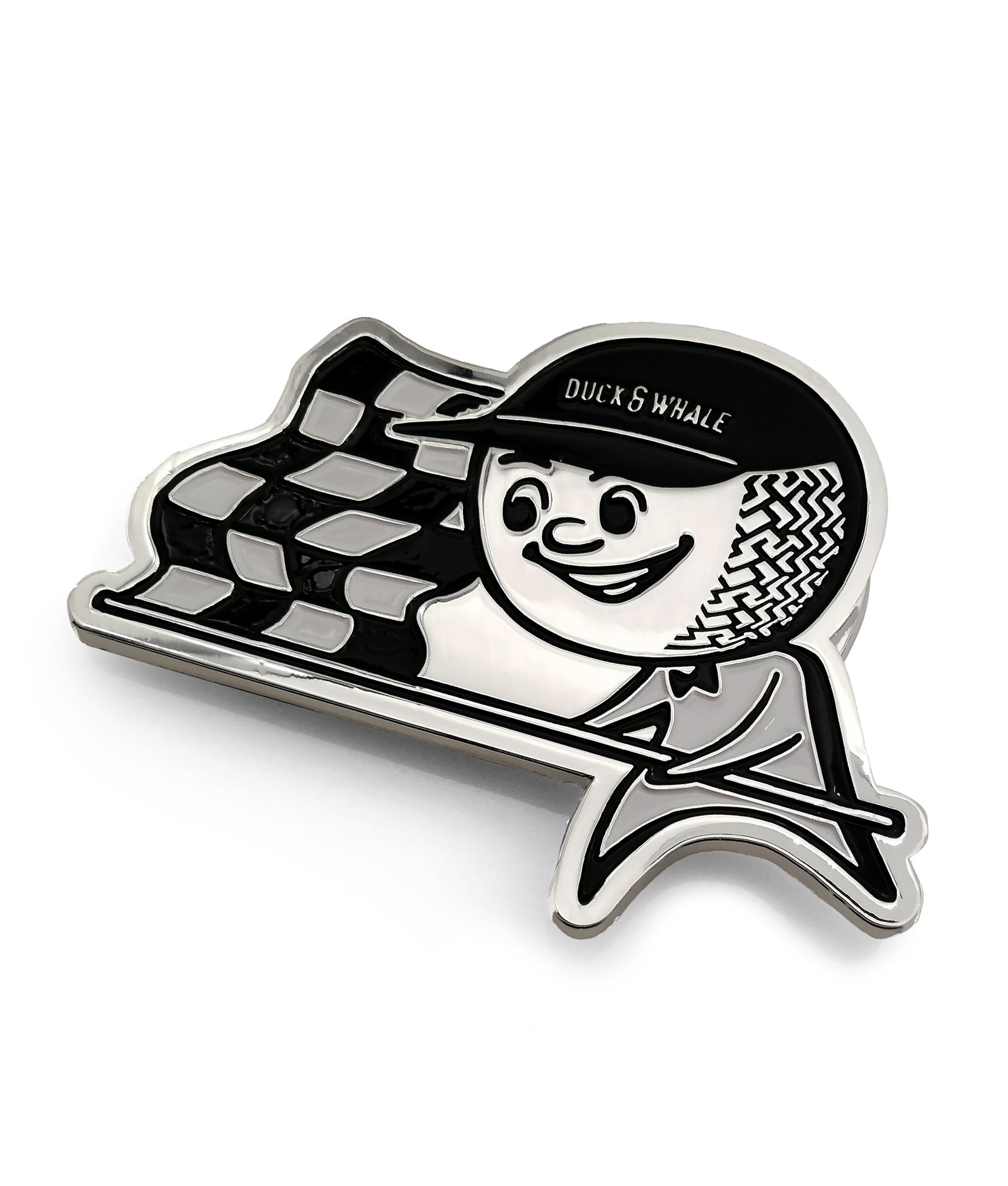 Grill Badge - NEW - Flagman Duck & Whale - Silver with Black & White