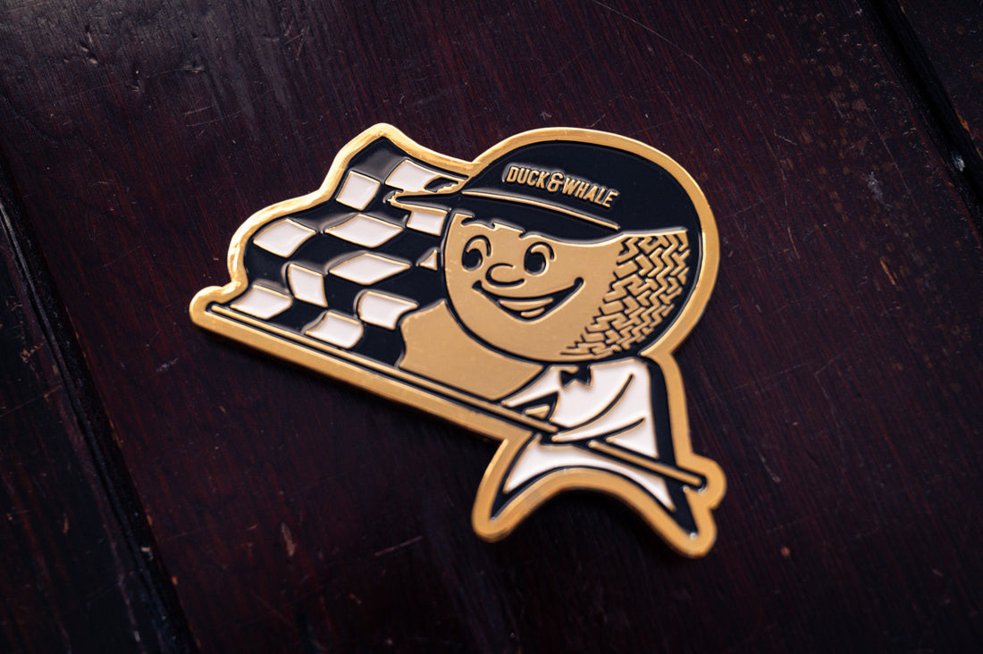 Grill Badge - NEW - Flagman Duck & Whale - Gold with Black & White