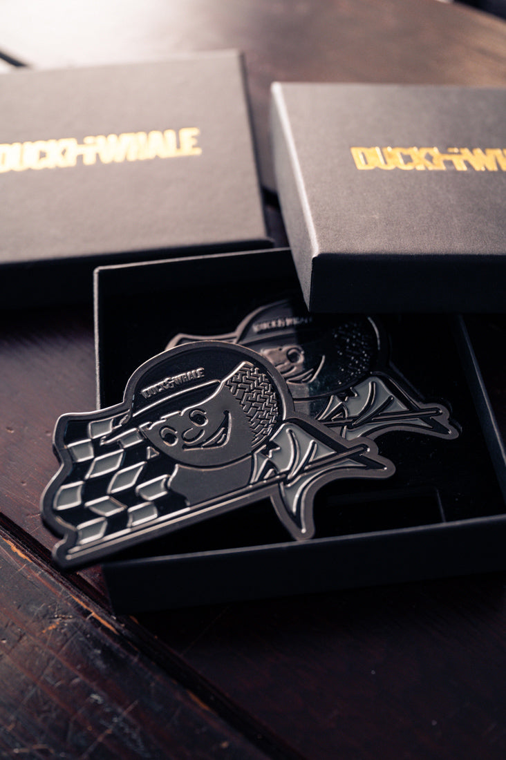 Grill Badge - NEW - Flagman Duck & Whale - Black Nickel with Black & Grey