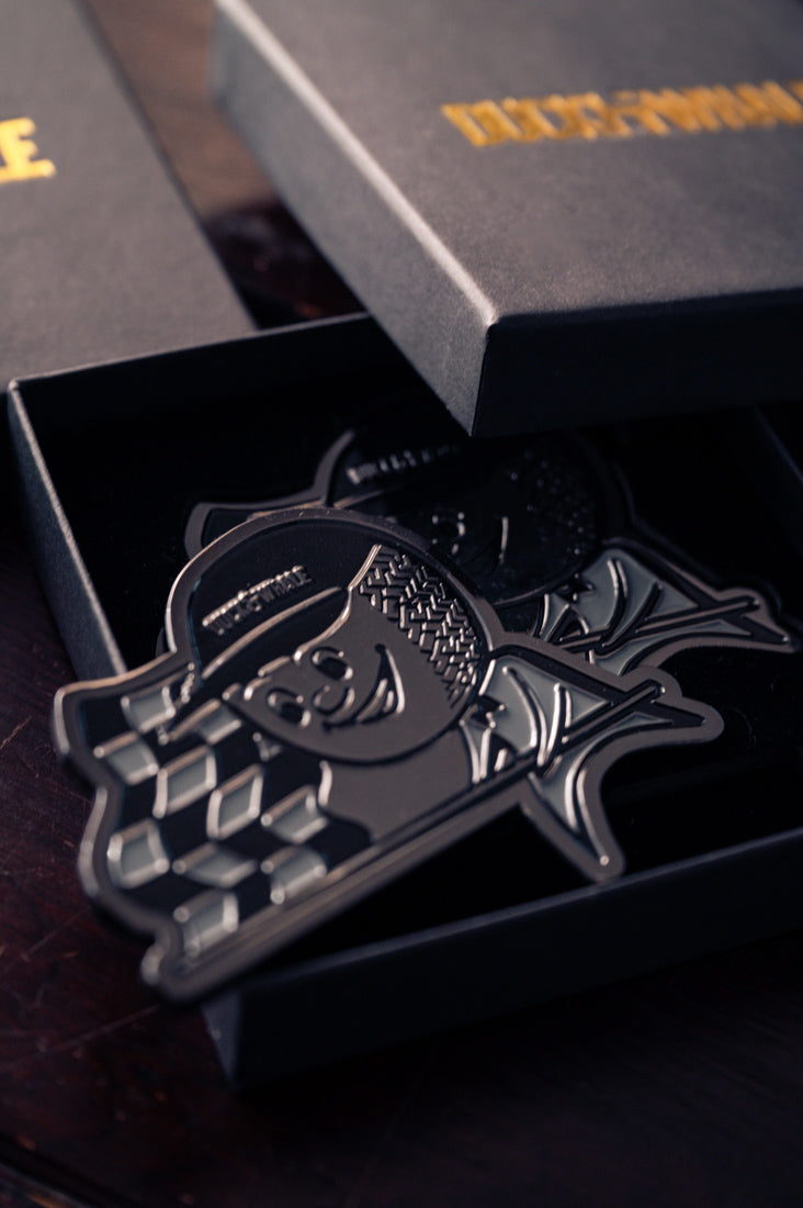 Grill Badge - NEW - Flagman Duck & Whale - Black Nickel with Black & Grey