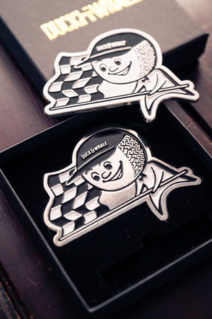 Grill Badge - NEW - Flagman Duck & Whale - Silver with Black & White