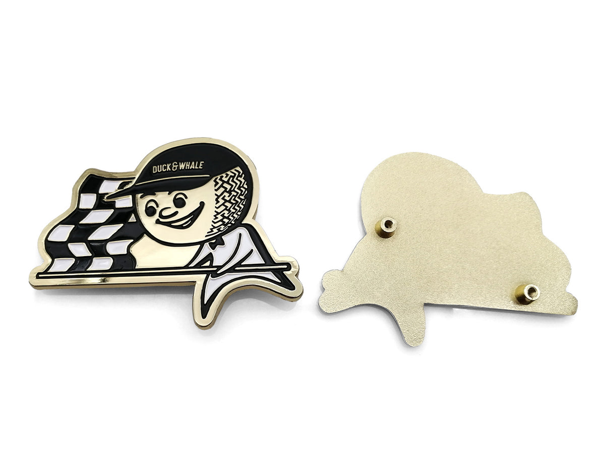 Grill Badge - NEW - Flagman Duck & Whale - Gold with Black & White