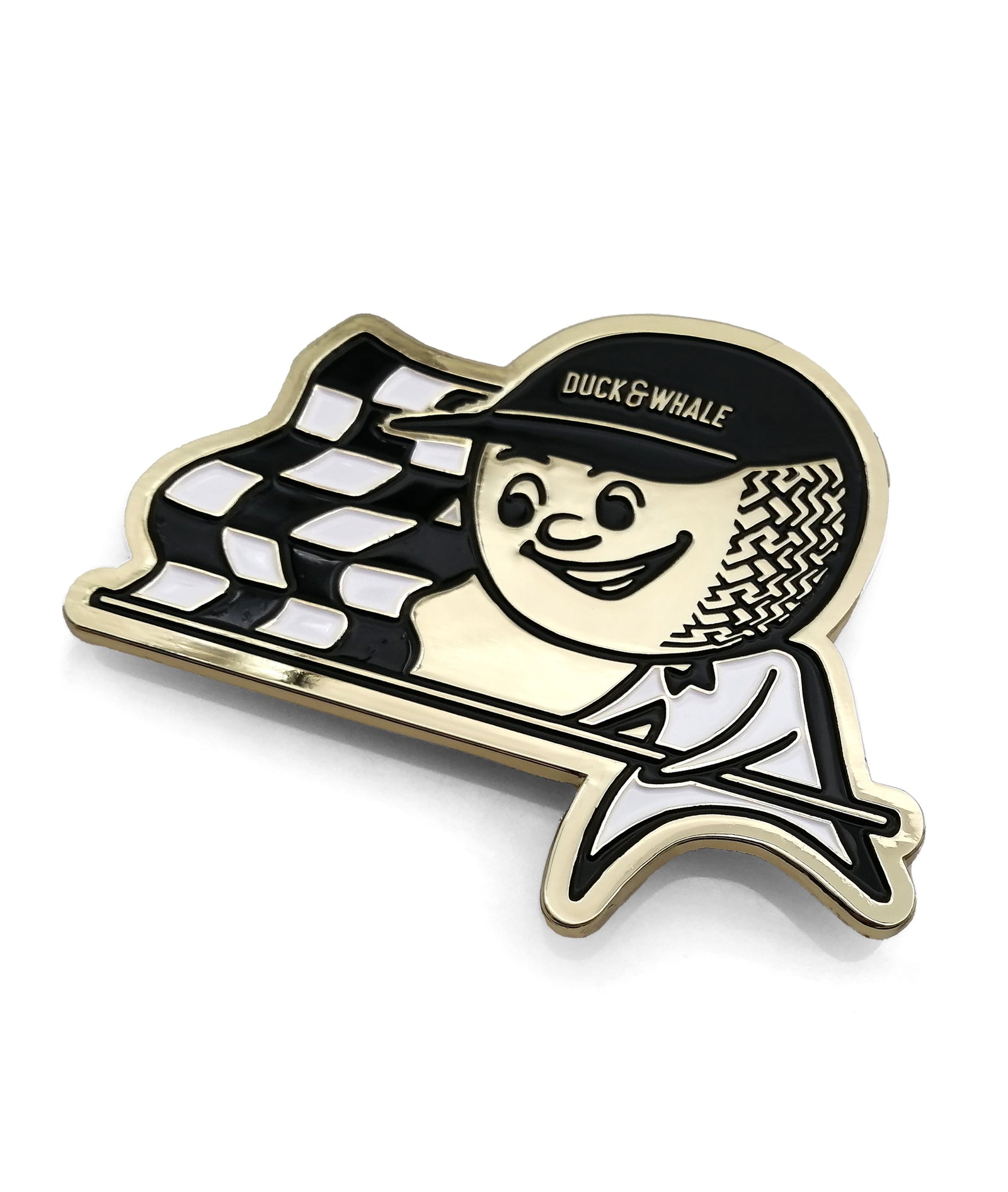 Grill Badge - NEW - Flagman Duck & Whale - Gold with Black & White