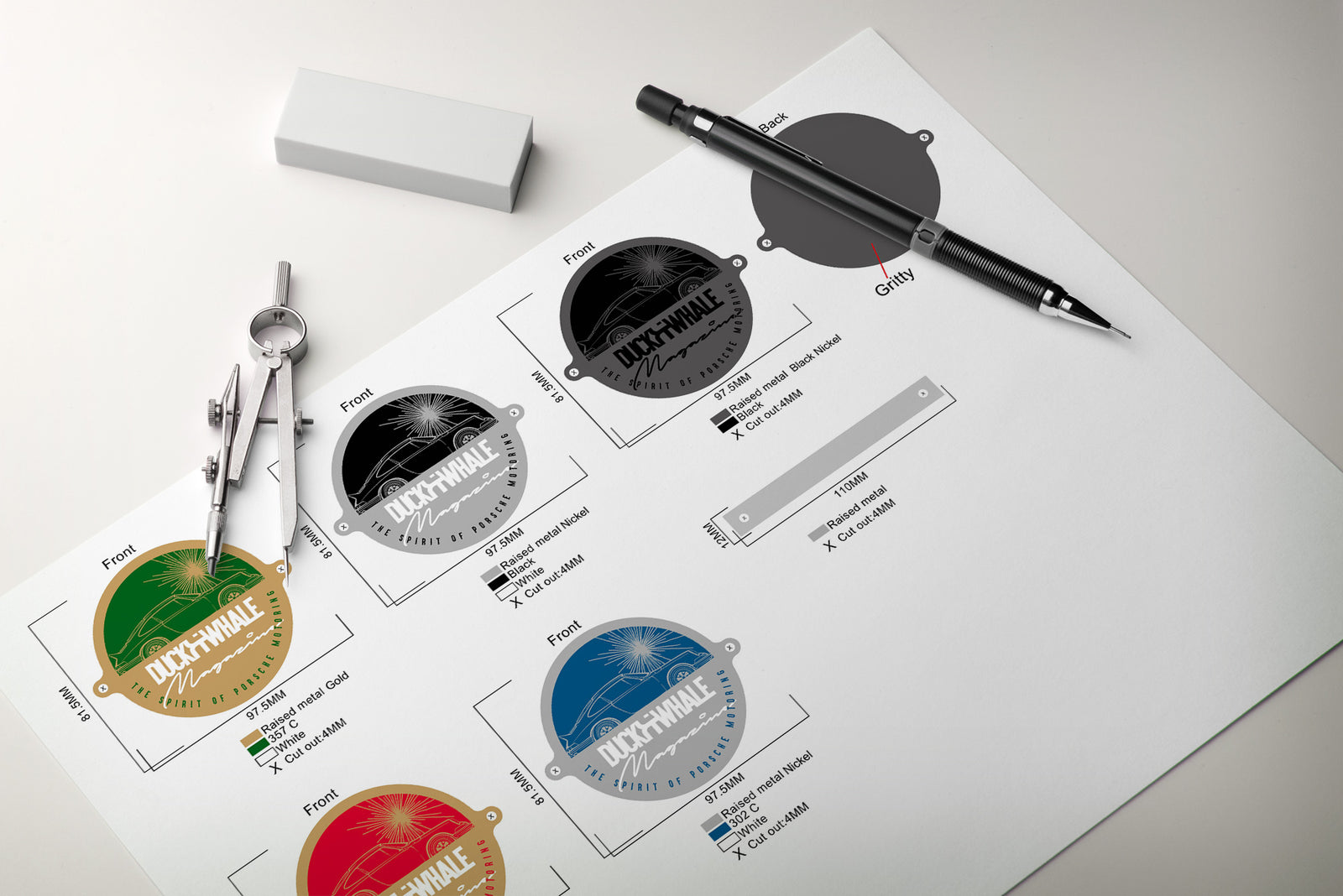 Grill Badge - Gold / Green - D&W The Spirit Of Porsche Motoring